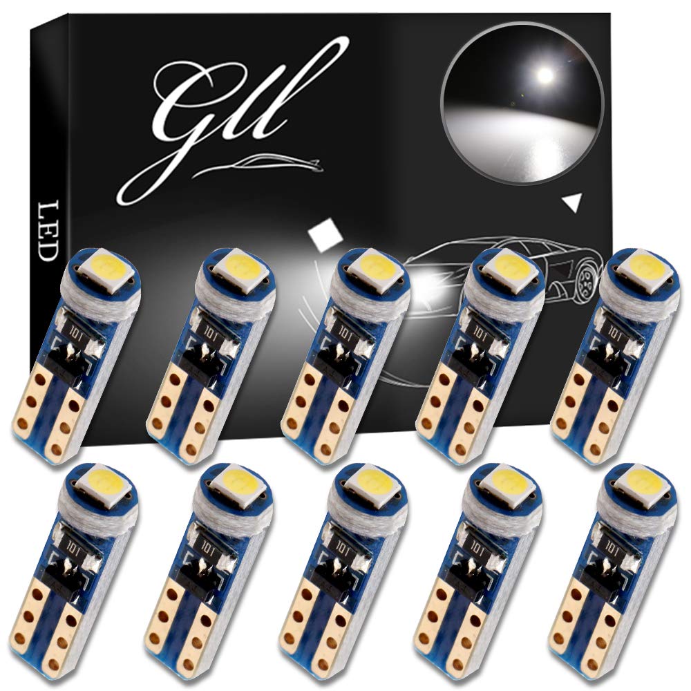 GLL 10pcs White T5 LED Bulbs 74 70 37 17 2721 3528 5mm LED Bulbs 1-3030-SMD for Car Interior Speedometer Dashboard Instrument Gauge Cluster Indicator Light Panel Dash Lamp