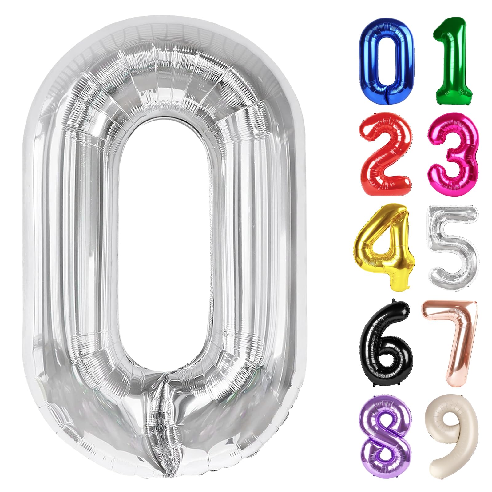 Photo 1 of 0 Balloon - Silver Birthday Number Balloons, 40 Inch Large Foil Balloons for Men Women Boys Girls Silver Themed Birthday Decorations