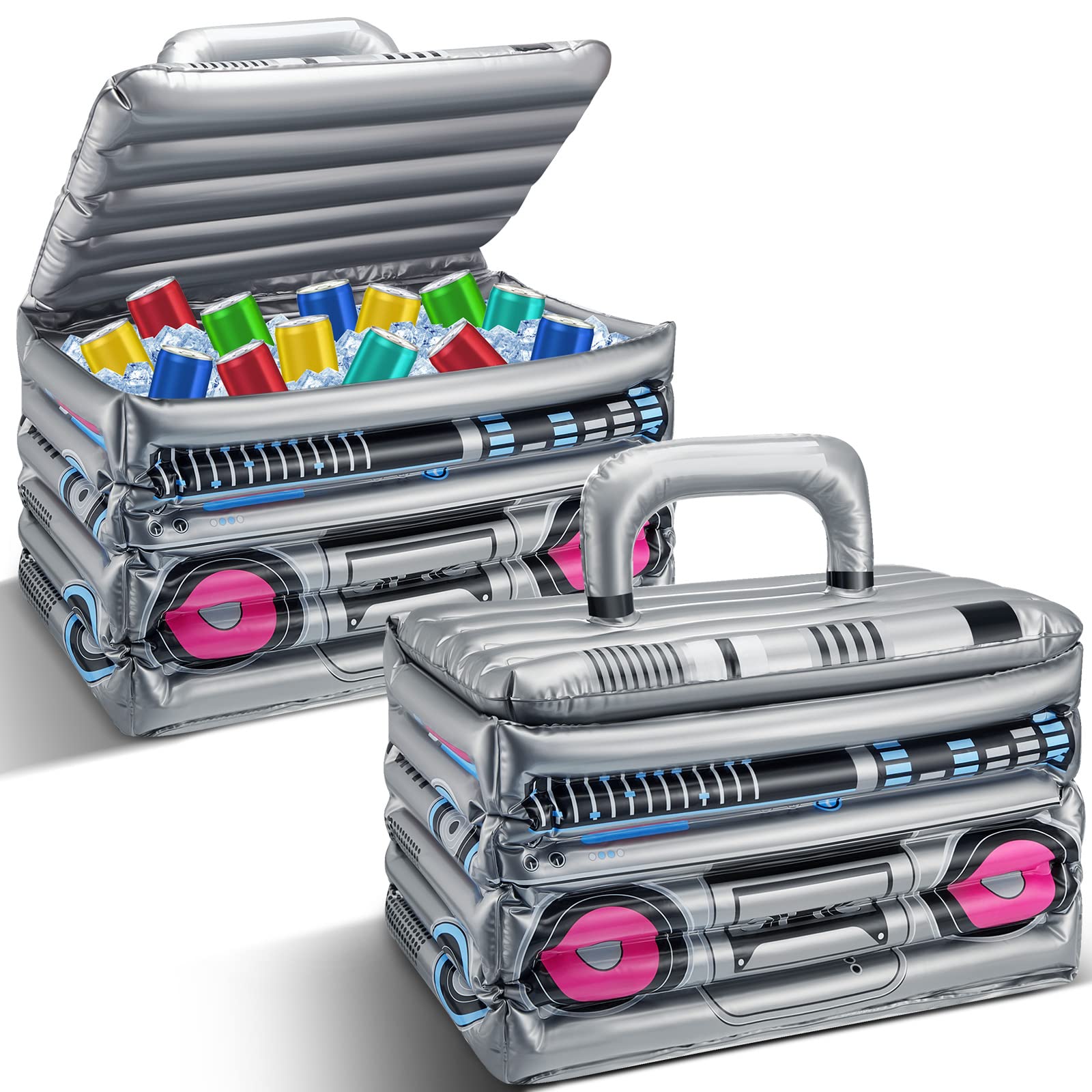 Photo 1 of Cunhill 2 Pieces Inflatable Boom Box Beverage Cooler Summer 80s 90s Theme Party Decorations Inflatable Cooler Radio Blow up Boom Box Birthday Drink Favors for Retro Nightclub Party Hip Hop Supplies