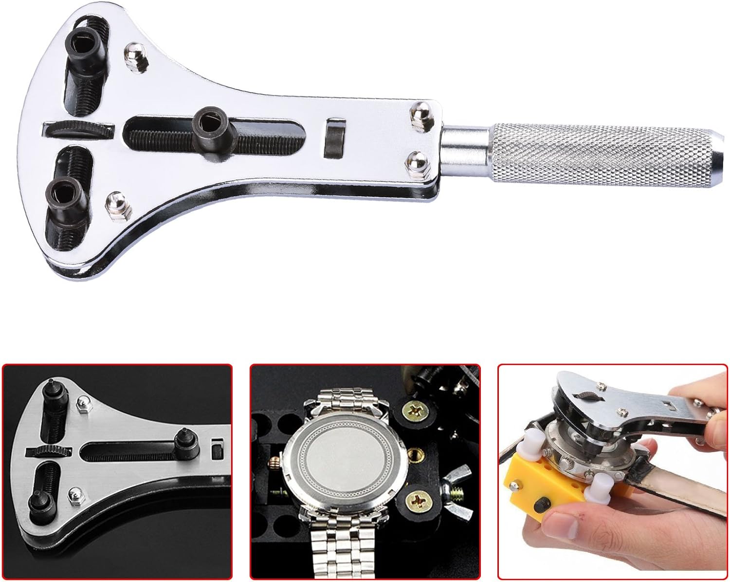 Zeiger Adjustable Watch Back Case Removal Opener Large Watch Batteries Changing Replacement Repair Resizing Tool Set Kit for Men Big Watch: Home Improvement