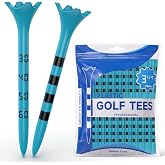 Kelmir Core Numbered Plastic Golf Tees, 3-1/4 Inch, 100 Pack, Blue | Height Markers Labeled 30/40/50/60, 4-Prong Head, Black Reference Bands, Long Driver Tees for Practice and Course Play