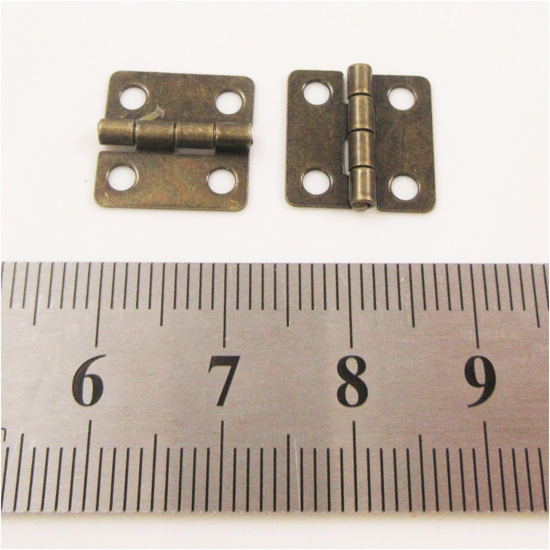 10 x SMALL PLATED MINIATURE HINGES 12mm x 13mm DOLLHOUSE JEWELLERY & CIGAR BOX (Antique Brass (H565))