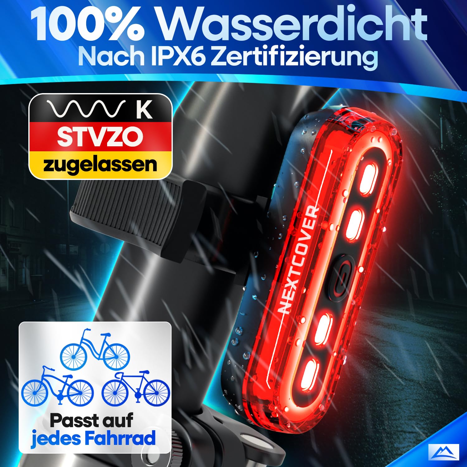 NEXTCOVER® Rücklicht Fahrrad mit [VisionLux] LEDs und Bremslicht I StVZO zugelassen I LED Fahrradrücklicht mit 8 Stunden Akku I Fahrradlicht hinten für Rennrad, E-Bike, Rücklicht 3