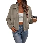FLYCURVY Women's Cropped Oversized Safari Jackets Zip Up Stand Collar Neck Long Sleeve Utility Anorak jacket with Pocket