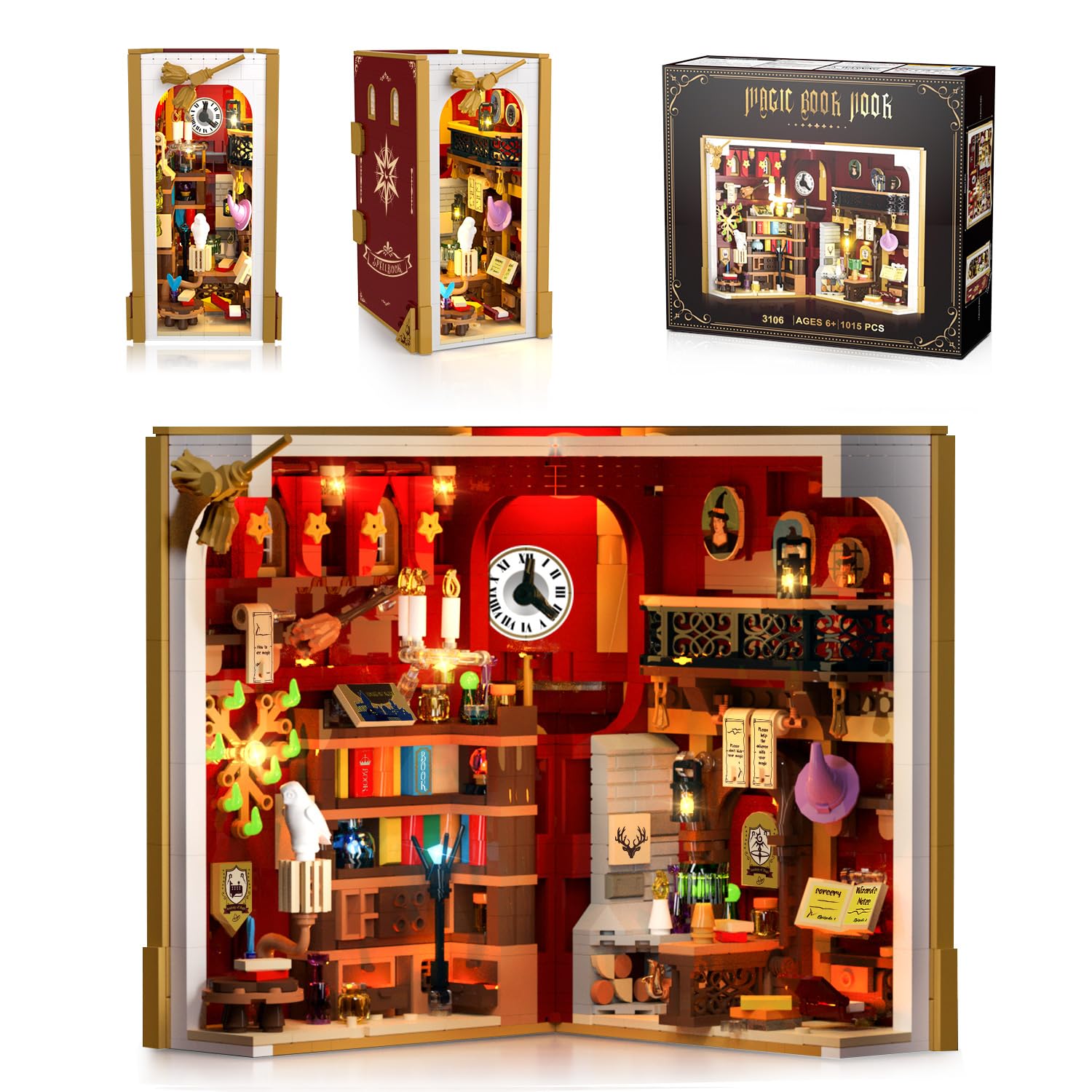 Photo 1 of INSOON Magic Booknook Building Set with LED Light, 3.6mm Mini DIY Bookend Building Kit for Bookshelf & Home Decor, 1015 PCS Miniature Book Nook Building Block Model for Kids Adults Boys Girls Age 8+