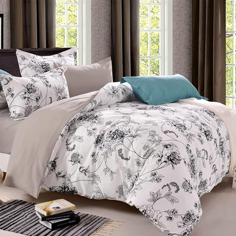 Loussiesd Floral Duvet Cover Set White 2 Pieces Pillow Shams Included