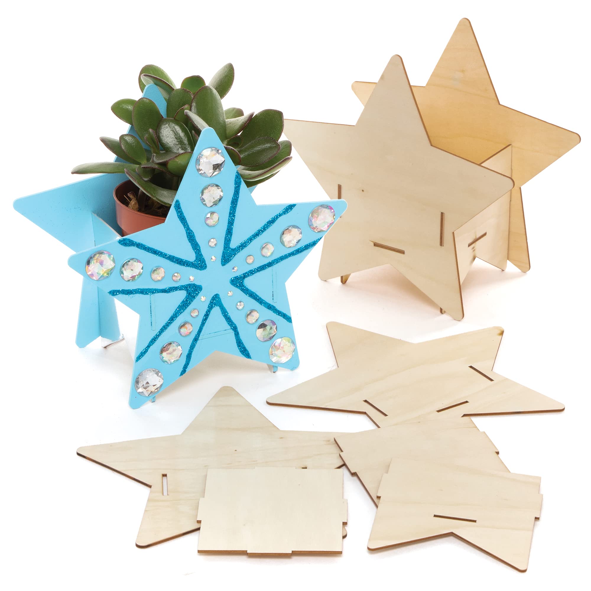 Baker Ross FE762 Star Wooden Flowerpot Craft Kits - Pack of 3, Make Your Own Flower Pot, Planting Pots for Children to Decorate, Creative Christmas Activities for Kids — image 1