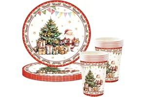 Christmas Paper Plates and Cups for 20 Guests Xmas Winter Disposable Dinnerware Holiday Paper Tableware Santa and Tree Design