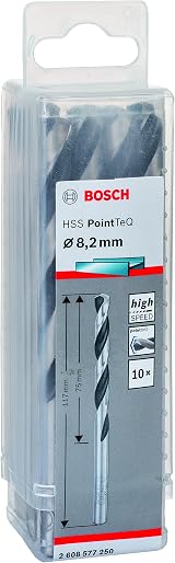 Bosch PointTeQ HSS Twist Drill Bit 8.2mm x 75 x 117mm 10pc Metal