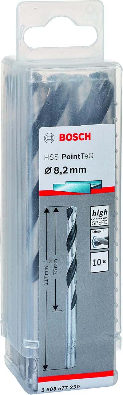 Bosch PointTeQ HSS Twist Drill Bit 8.2mm x 75 x 117mm 10pc Metal