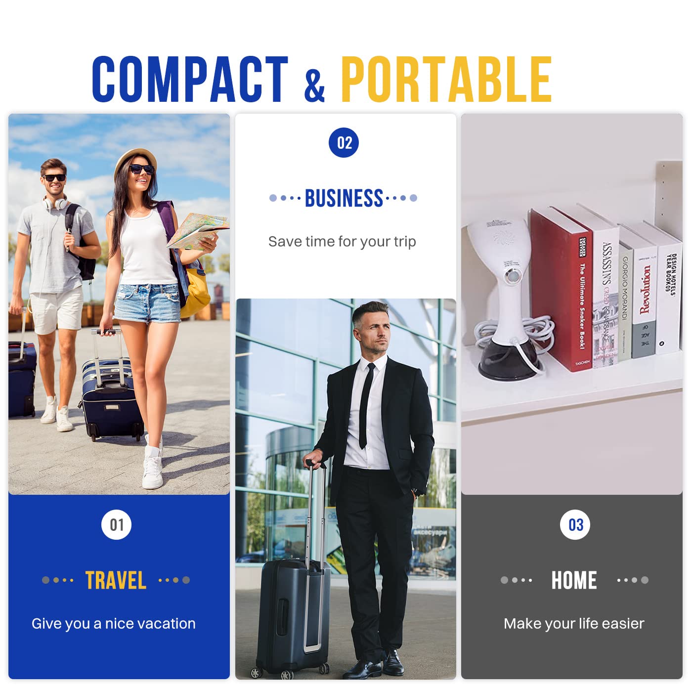 Rolipo Clothes Steamer, Garment Steamer for Wrinkle Removal, Upgraded 400ml Water Tank, 3rd Generation Panel, Handheld Steamer Clothing for Home, Office & Travel