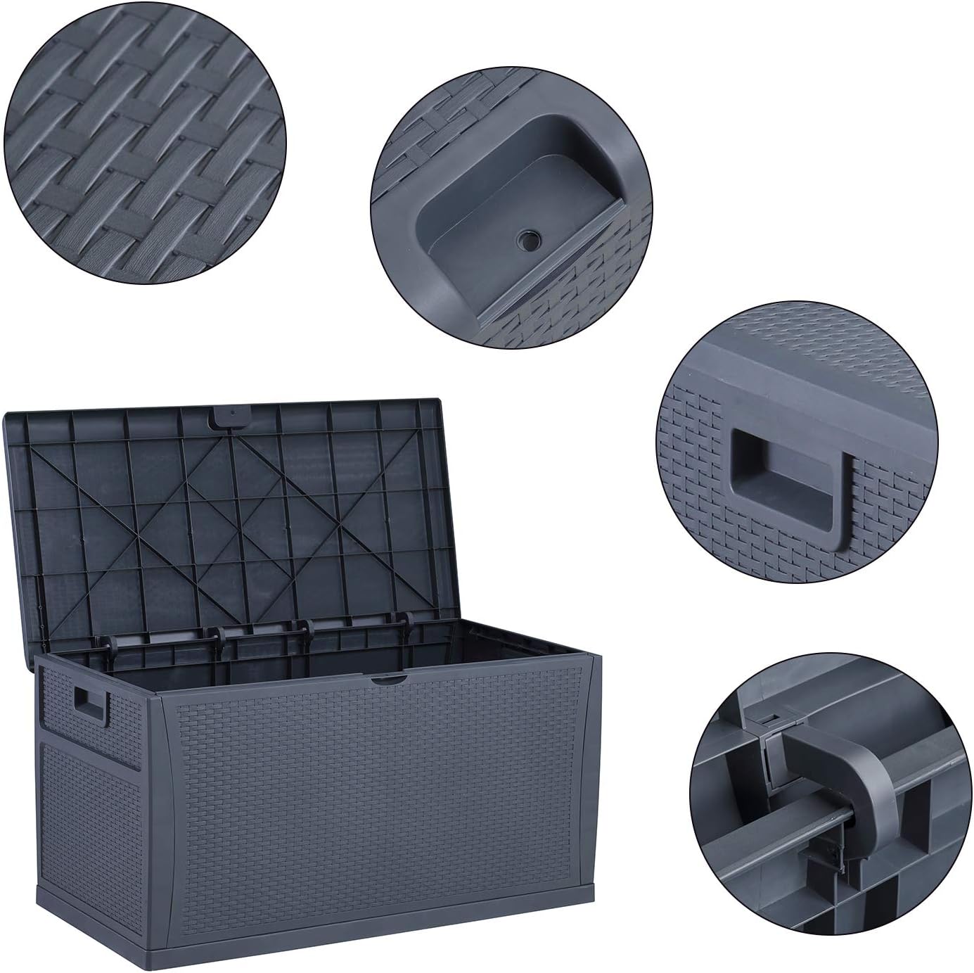 Plastic Deck Box Wicker 120 Gallon, Gray - Waterproof Storage Container Outdoor Patio Garden Furniture: Home Improvement