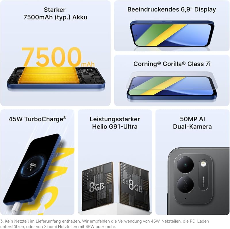 Poco C95 Pro, Smartphone 8+256 GB, Schwarz, 7500mAh Akku, 45W Laden