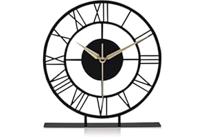 Muyika 8.9x9.5 Inch Desk Clock, Silent Non-Ticking Analog Table Clock, Battery Operated, Decorative Metal Desk and Shelf Cloc