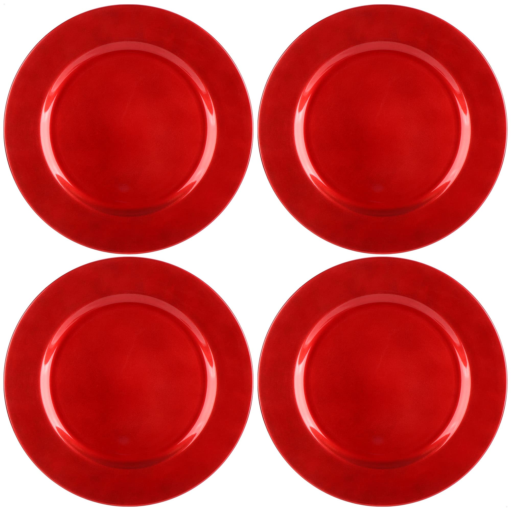 com-four® 4X Charger Plates in Shiny red - Reusable Monochrome Saucers as Table Decorations - Monochrome Decorative Plates for Weddings, Family Celebrations or Christmas - Ø 33 cm