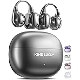 King Lucky Clip-On Earbuds Gen 3, Open-Ear Wireless Bluetooth 6.0 Headphones with Mic, Secure Fit for Small Ears & Glasses Wearers, 50H Playtime, ENC, IPX5 Waterproof Sport Ear Buds (Black)