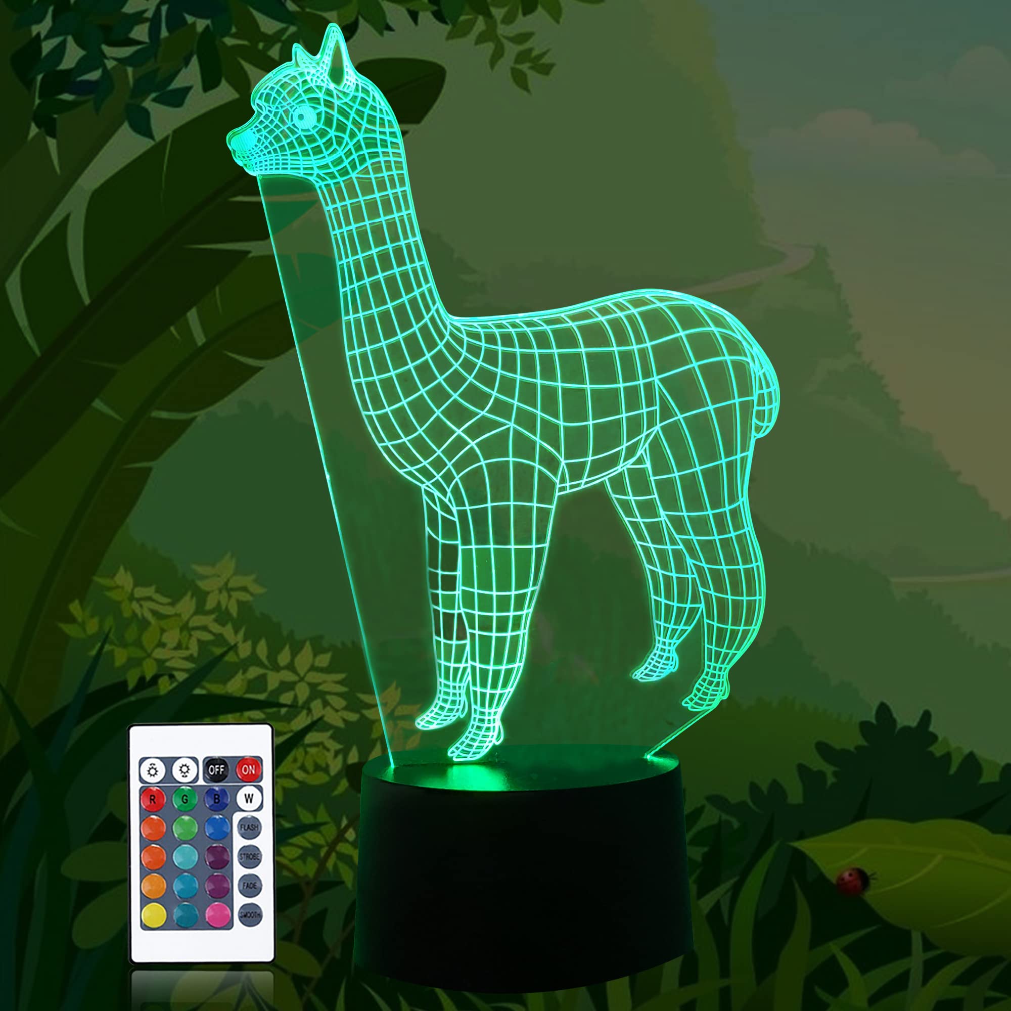 CooPark Alpaca Llama 3D Night Light, Animal Illusion Lamp 16 Colors Changing Remote Control LED Optical Bedroom Decor Unique Birthday Xmas Gift for Girl Baby Friends