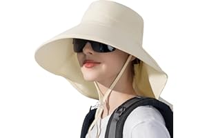Ruqizhi Sun Hats for Women with Neck Flap Ponytail Hole Women Sun Hats Rollable UV Protection Fishing Hats Wide Brim UPF 50+