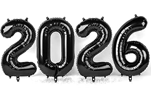 UPGESY Black 2026 Number Balloon, 40 Inch 2026 Balloons, New Years Eve Decorations, Black Balloons for Graduation, Mylar Balloons Party Supplies 2026