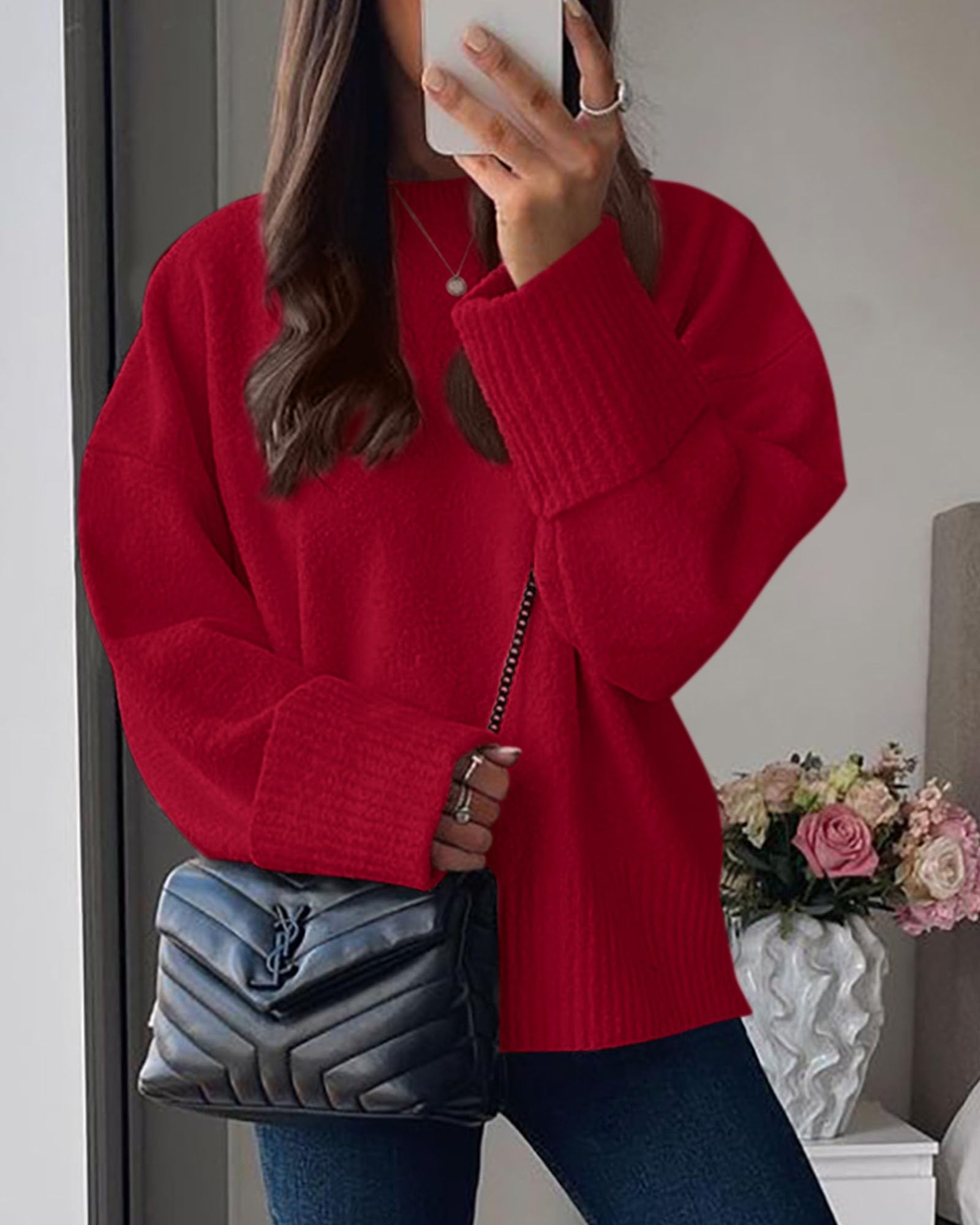 Women Fall Oversized Sweaters Casual Crewneck