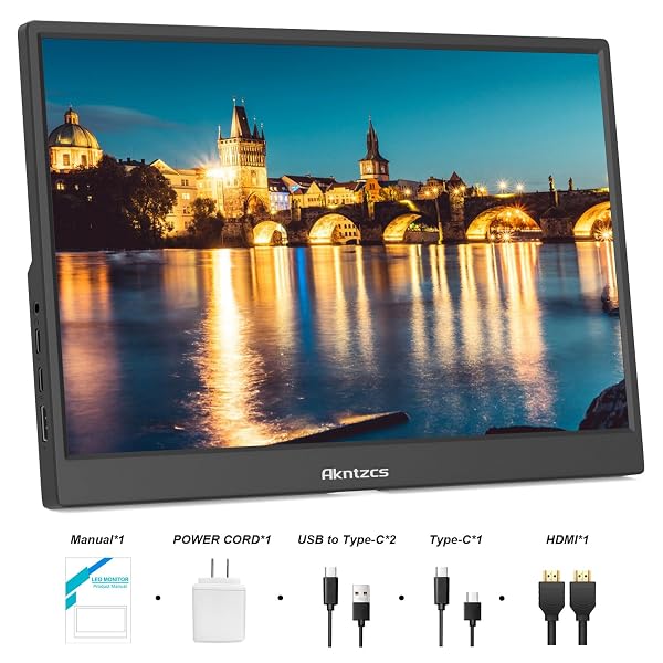 AKNTZCS PORTABLE MONITOR – 14″ FHD 1920X1200P USBC PORTABLE TOUCHSCREEN IPS DISPLAY, USB TYPE-C HDMI HDR EXTERNAL MONITOR FOR LAPTOP/PC/MAC/PHONE/XBOX, BUILT-IN KICKSTAND & SPEAKERS