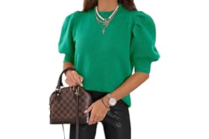 GORANBON Women's Puff Short Sleeve Sweater Tops 2023 Spring Summer Trendy Crew/Square/V Neck Casual T Shirts Blouses