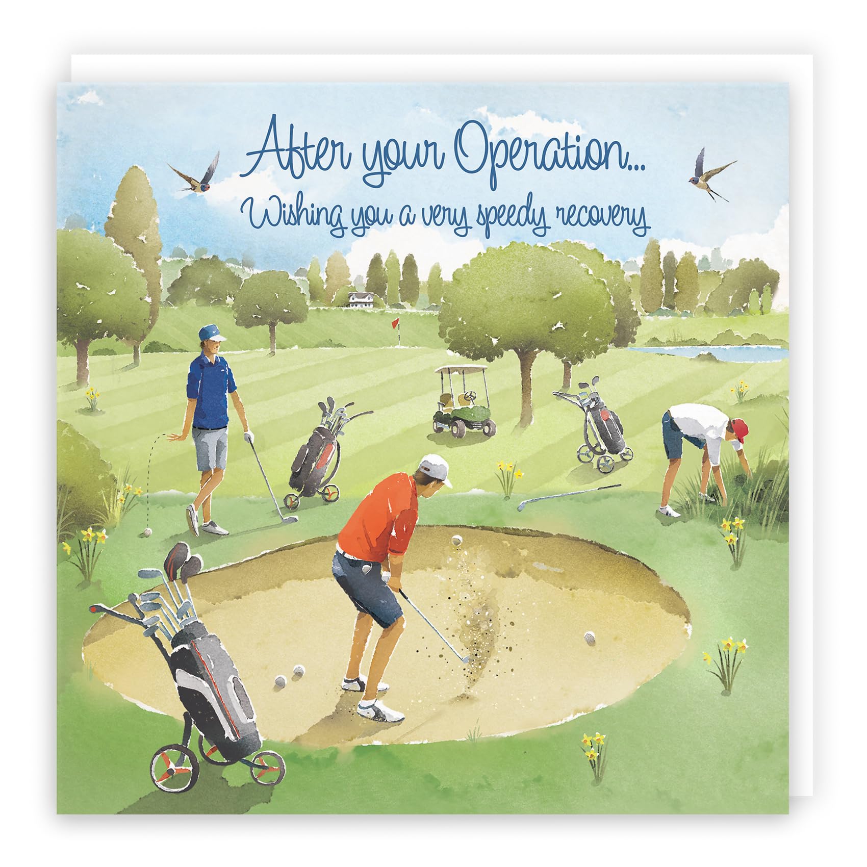Hunts England - Large After Operation Golfing Card - Milo's Gallery Collection - Speedy Recovery Card - Get Well Soon - After Operation Card For Colleagues, Friends, Him, Men, etc. - 210 x 210 mm