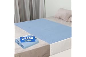 OUTCREATOR® Saddle Style Bed Pad with Tuck-in Sides,2PCS Absorbent Waterproof Washable Reusable Incontinence Underpad,Premium Quilted Tuckable Mattress Protector for Adult, Toddler,Pet(34"X39",Blue)