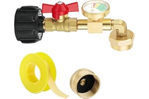 welltop Propane Adapter 1lb to 20lb, QCC1 Propane Refill Elbow Adapter with Gauge and ON-Off Control Valve 90 Degree Propane Refill Pressure Adapter for Camping Grill 1LB Bottle Tank 20~40LBS Cylinder