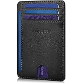 VOGSTYCUERO Slim Minimalist Front Pocket Thin Wallet RFID Blocking 100% Genuine Leather Credit Card Holder for men Women, with Gift Box -Grain Leather Black
