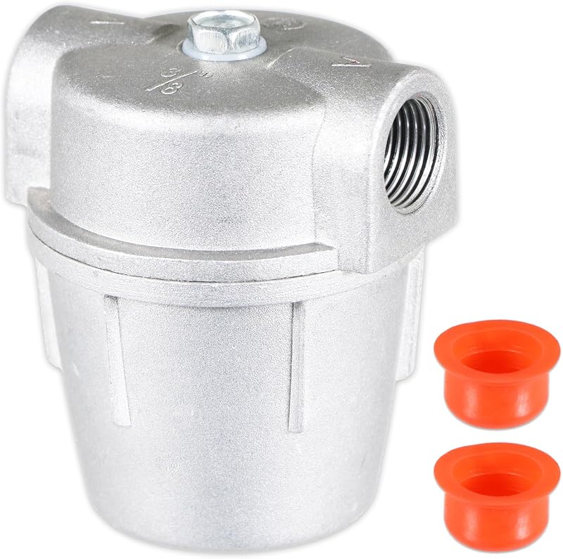 SPARES2GO 3/8" Aluminium Inline Oil Boiler Fuel Filter Strainer Bowl with Plugs