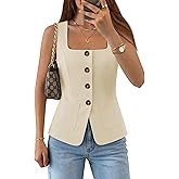 ZESICA Womens Summer Sleeveless Suit Vest Tops 2026 Square Neck Button Down Vests Business Casual Work Blazer Waistcoat