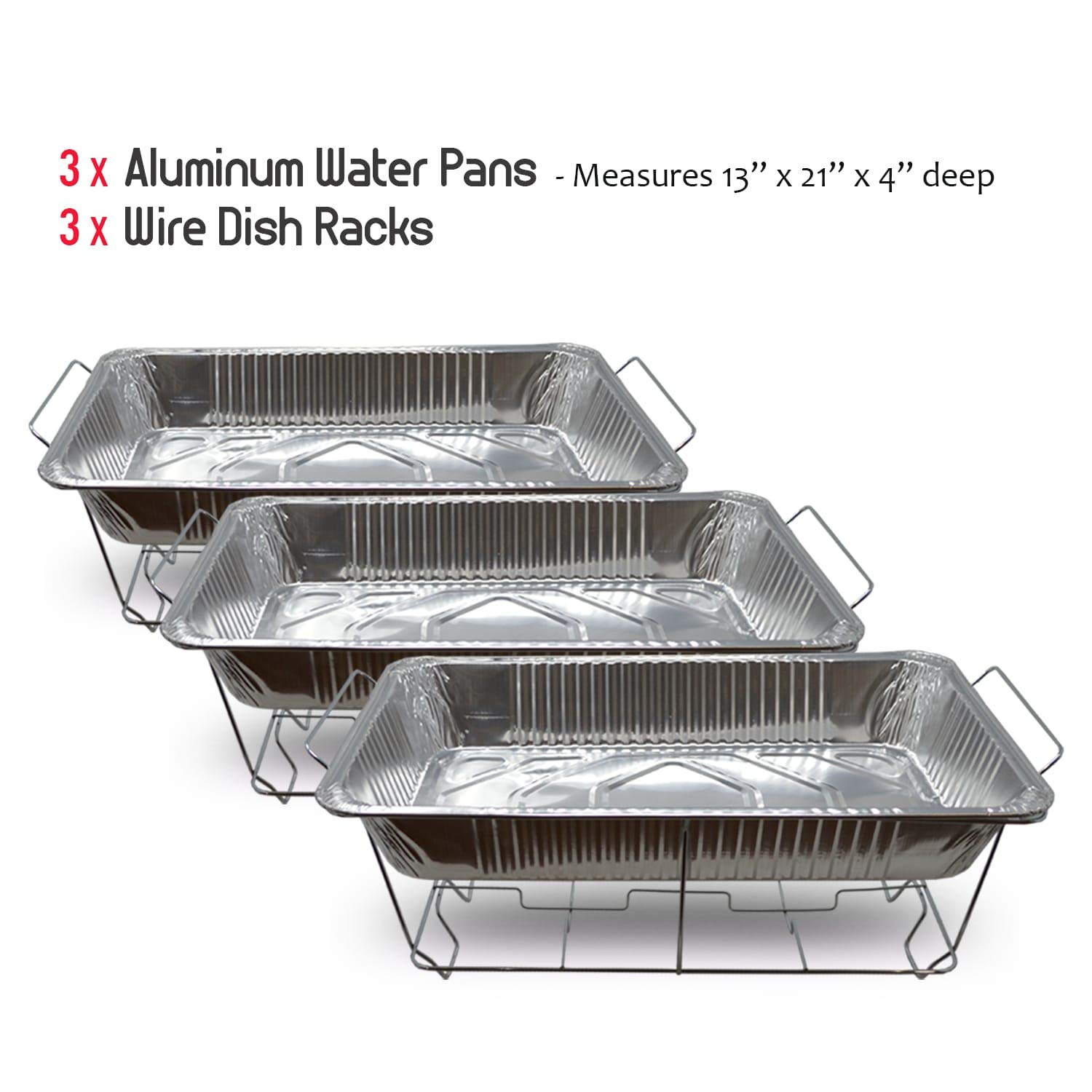 Buffet Serving Kit, 3 Sets W/Fuel Wire Racks, Water Pans, Half Size