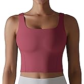 ABOCIW Women's Square Neck Longline Sports Bra Sleeveless Padded Workout Yoga Crop Tank Tops