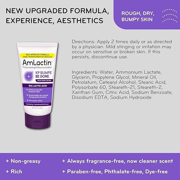 AMLACTIN KP BUMPS BE GONE – 3 OZ KERATOSIS PILARIS MOISTURIZING CREAM WITH 15% LACTIC ACID – EXFOLIATOR AND MOISTURIZER FOR DRY, ROUGH AND BUMPY SKIN (PACKAGING MAY VARY)
