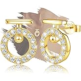 Sterling Silver Circle Stud Earrings - Shiny Cubic Zirconia Hypoallergenic CZ Circle-Shaped Minimalist Jewelry Fashion Gifts for Mom Wife