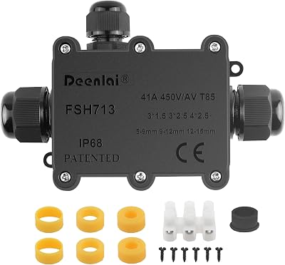 Elezenioc IP68 Outdoor 3 Way Junction Box Black 450V 41A M20 Cable Gland
