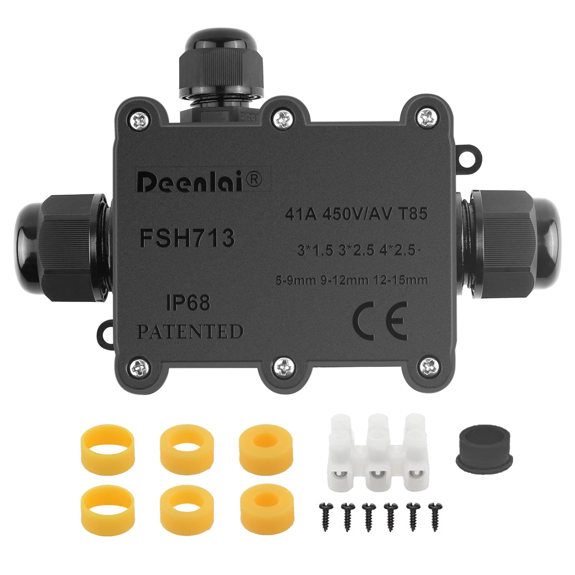 Elezenioc IP68 Waterproof Junction Box, Outdoor 3 Way M20 Black Plastic Armoured Cable Connector, Diameter 5mm -15mm Wire Gland External Waterproof Electrical Junction Boxes