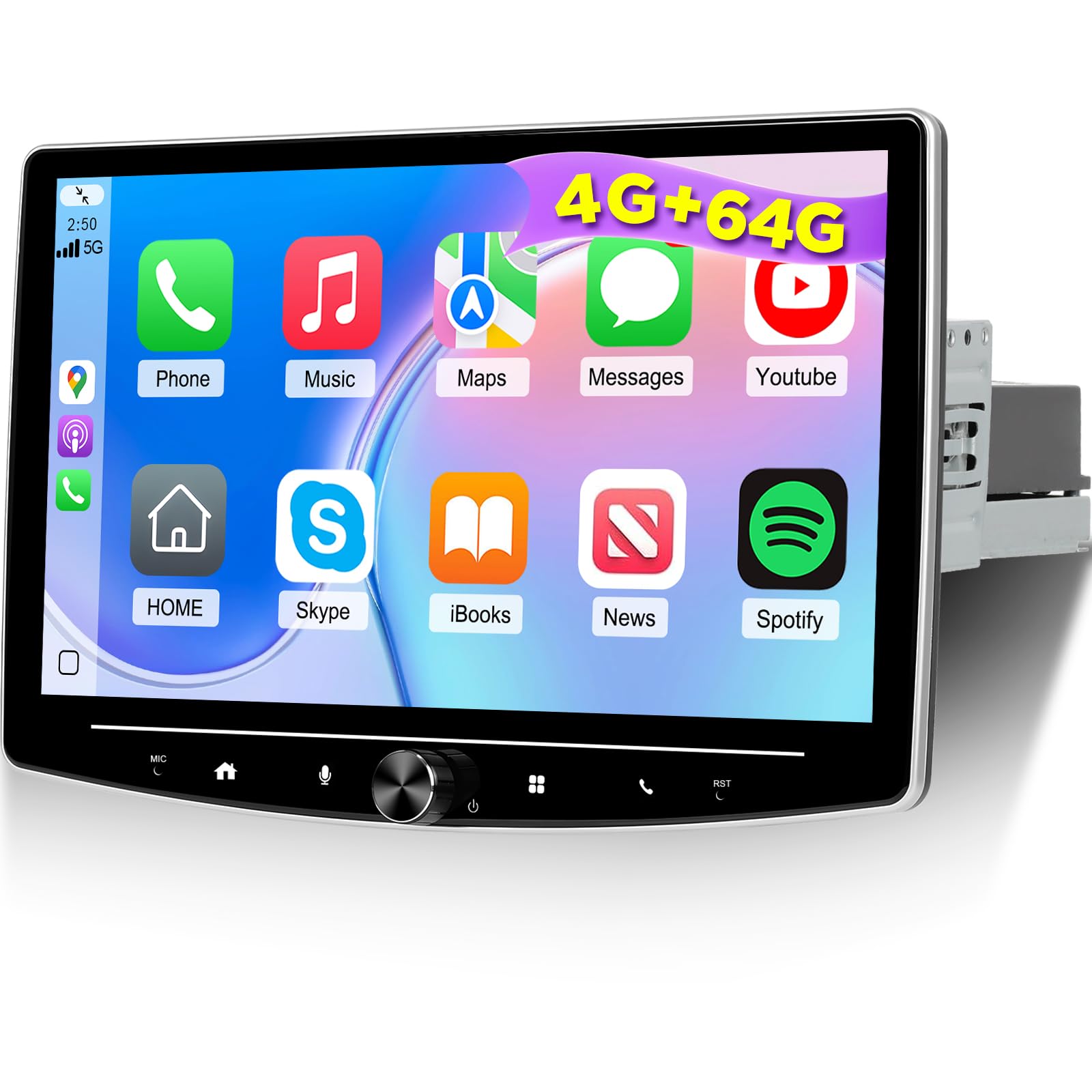 Photo 1 of [4G+64G] 10 inch Android Single Din Car Stereo Rotatable 10.1 inch Touch Screen Carplay Radio with Wireless Car Play/Android Auto/Bluetooth//FM RDS/SWC/GPS + AHD Backup Camera