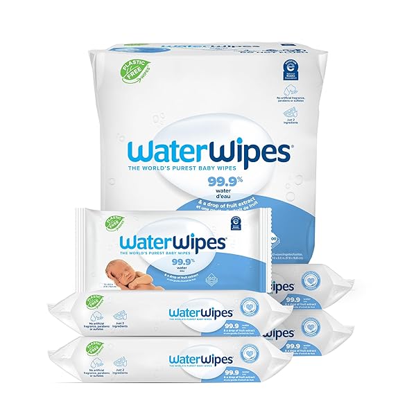 WATERWIPES ORIGINAL BABY WIPES, 99.9% WATER, 3-IN-1 CLEANS, CARES, PROTECTS, UNSCENTED & HYPOALLERGENIC, 300 COUNT (5 PACKS), PACKAGING MAY VARY