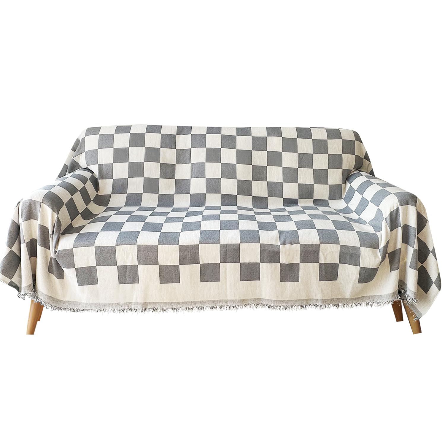 Granbest Thicken ChenilleThrow Blankets for Couch and Bed, Soft Cozy Sofa Blanket with Tassel, Decorative Sofa Cover, 4 Seasons Universal Sofa Protector for Pet Kids(180 * 230, Chessboard Grey)