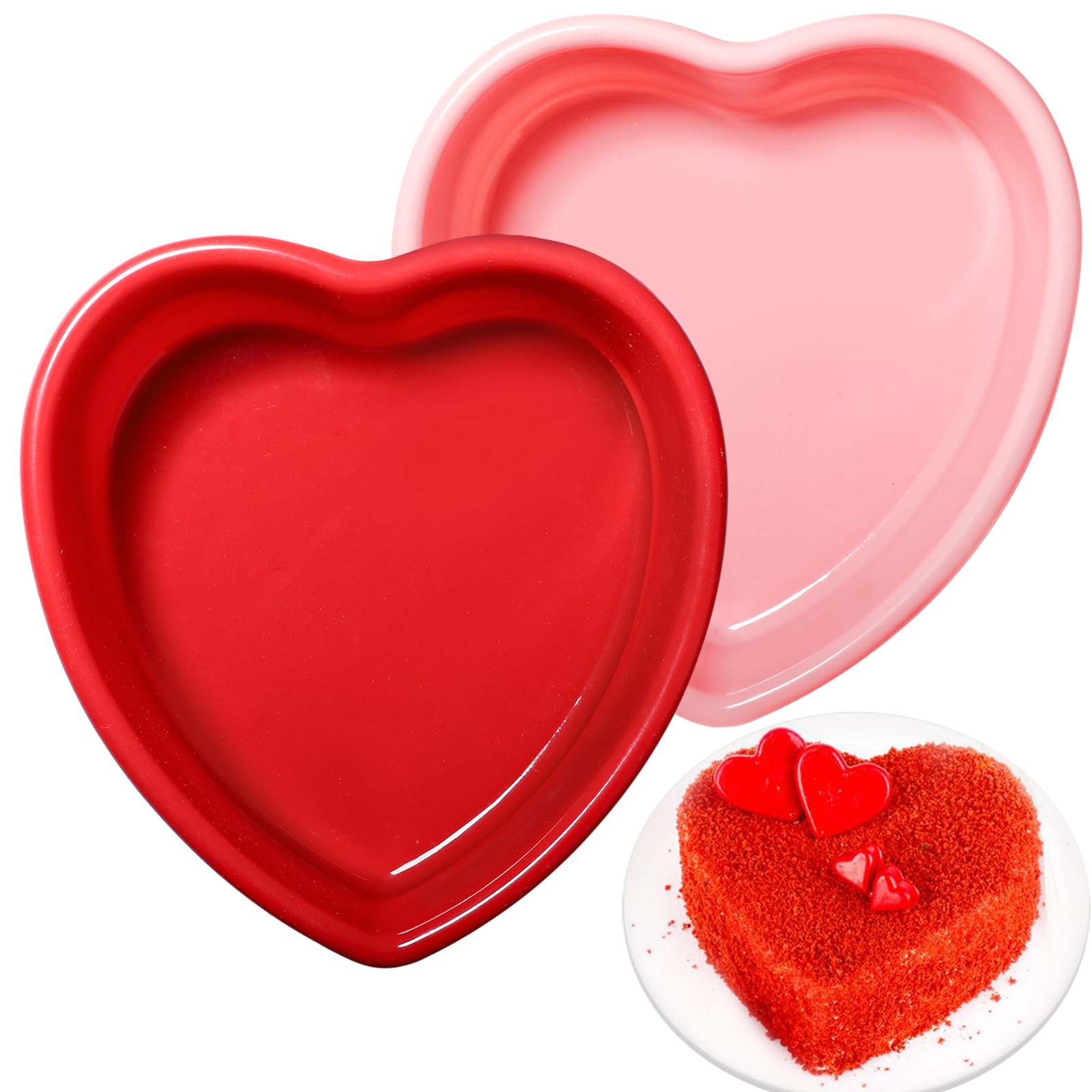 webake Heart Shaped Cake Tin 6 inch Silicone Cake Moulds 2 Pcs Love Heart Cake Moulds Heart Baking Tray for Cakes, Pudding, Cheesecake, WA23074DE