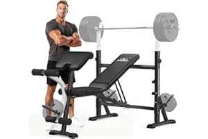 FLYBIRD Olympic Adjustable Weight Bench, with Bench Press Rack, Leg Extension and Leg curl, for Home Gym Workout (2 Size Options)