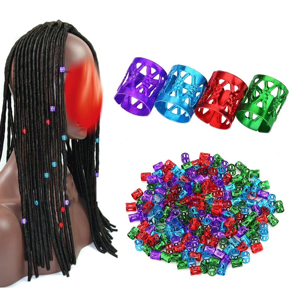 Agatige 200PCS Hair Braid Rings Dreadlocks, Multicolor Metal Cuffs Aluminum Dread Locks Hair Jewelry Rings Clips for Braids Accessories Braiding Hair Decor