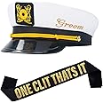 Auge Mara Groom Captain Hat with Groom Sash Bachelor Party Favors Supplies Decorations, Ideas, Gifts Nautical Bachelor Hat