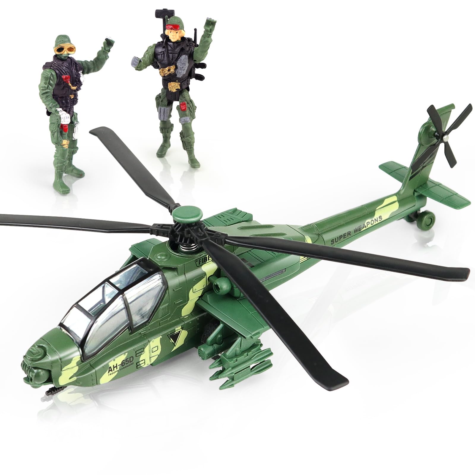 Photo 1 of CORPER TOYS Army Helicopter Toy Diecast Military Attack Plane with Lights and Sounds Pullback Vehicles for Kids Boys Bonus with 2 Army Soldiers