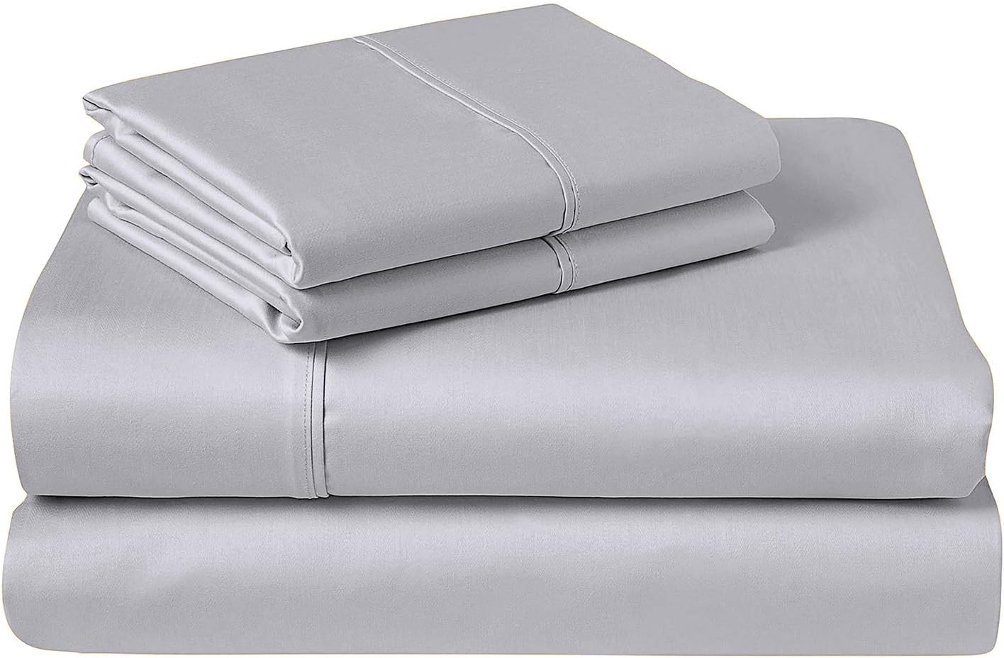 COZERI 600 Thread Count Luxury Sheet Set, 100% Cotton, Z Hem, Soft & Silky Sateen Weave, Fits Mattress Upto 17" Deep Pocket, 4 Piece Sheets and Pillowcases Set - (Queen, Silver)
