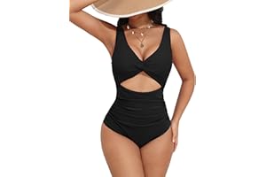 AI'MAGE Women's One Piece Swimsuit High Waisted Bathing Suit Cutout Monokini V Neck Swimwear