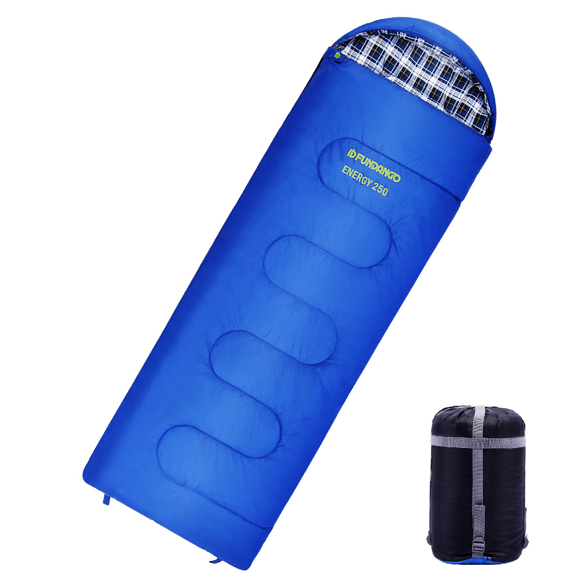 FUNDANGO ENERGY 250 Envelope Lightweight Sleeping Bag for Outdoor Camping, Backpacking, 7 degree C / 44 degree F, (180 + 30) × 75 cm / (70.8 + 11.8) × 29.5 inches, 1.4 kg / 3.1 lbs