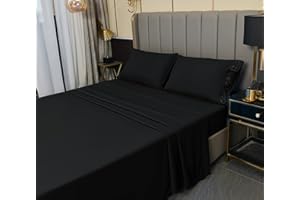 LONAVA Twin Size Sheets Set - 4 Piece Set Wrinkle Free Hotel Luxury Oeko-TEX Sheets and Pillowcases Set, Silky Soft Microfiber Bed Sheets, Breathable and Elastic, 16-Inch Deep Pockets, Black